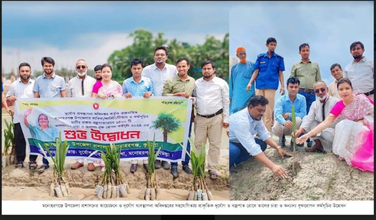 মনোহরগঞ্জ উপজেলা প্রশাসনের ১৫শ’ তালের চারা রোপন